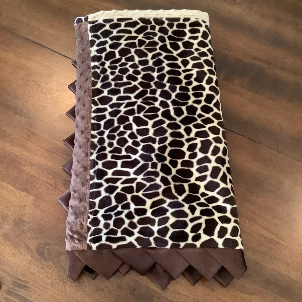 Minky Fleece Blanket Cute Cheetah Animal Print with Brown Trim Baby Toddler